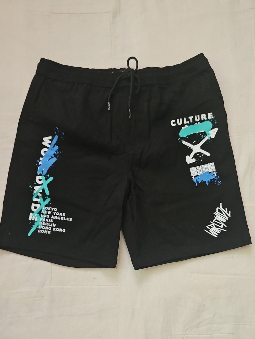Brooklyn Cloth Black Drawstring Shorts with Black Cord Mens Medium